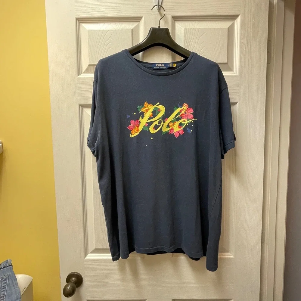 Polo Ralph Lauren Men's Size Large Navy‎ Painted Logo Graphic T Shirt